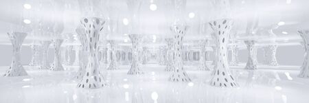 Sci Fi Futuristic Fantasy Panorama White Strange Alien Structure, 3D rendering