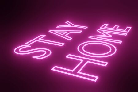 Stay at Home Glowing Neon Signs Style text message Symbol 3d renderingの写真素材