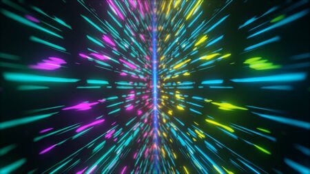 Colorful Neon light futuristic stream Data Communication flying into digital technologic animation...