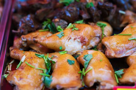 Close up of Boiled Chicken with Fish Sause thai street food marketの写真素材