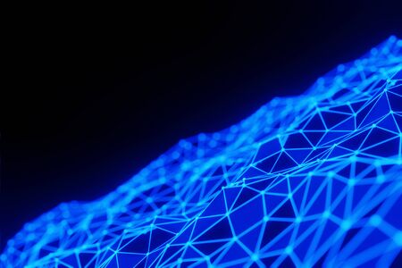 Abstract blue Plexus Glowing waving line dots connect technology futuristic animation background 3d renderingの写真素材