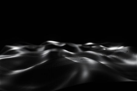 Abstract Futuristic Digital wave of particle Technology dark blurred background animation 3d renderingの写真素材