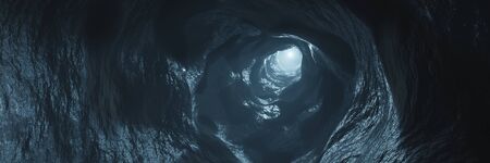 Sci-fi Dark Caves Underground tunnel atmosphere and dust Scary panorama animation 3d renderingの写真素材