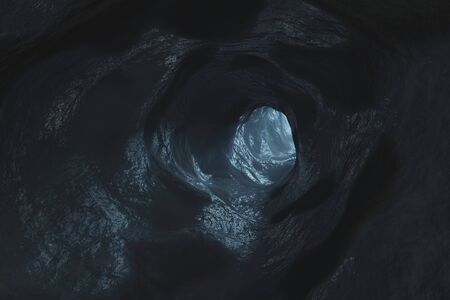 Sci-fi Dark Caves Underground tunnel atmosphere and dust Scary animation 3d renderingの写真素材