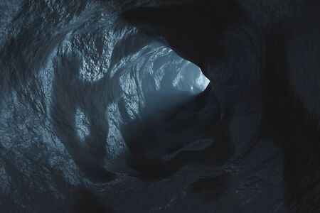 Sci-fi Dark Caves Underground tunnel atmosphere and dust Scary animation 3d renderingの写真素材