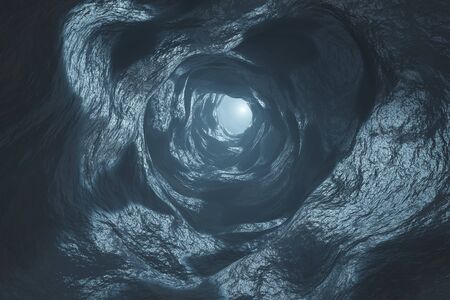 Sci-fi Dark Caves Underground tunnel atmosphere and dust Scary animation 3d renderingの写真素材