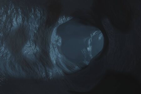Sci-fi Dark Caves Underground tunnel atmosphere and dust Scary animation 3d renderingの写真素材