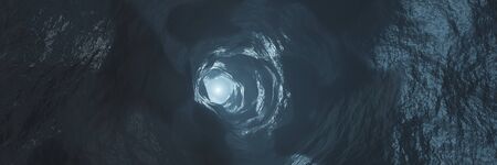 Sci-fi Dark Caves Underground tunnel atmosphere and dust Scary panorama animation 3d renderingの写真素材