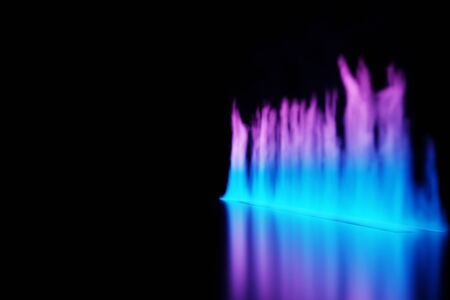 Blue futuristic Fire burning flames on black background 3d rendering