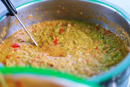 Close up of Mackerel chili paste (nam prik pla too) thai street food marketの写真素材