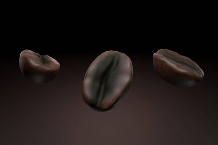 Close up of Coffee Beans on black dark background 3d renderingの写真素材