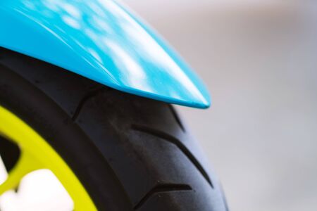 Close up of Motorcycle front green mudguardの写真素材