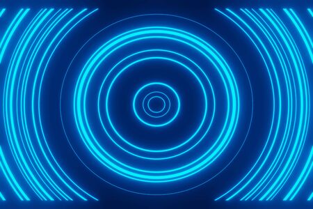 Abstract high-tech Sci-fi tunnel with neon lights 3d renderingの写真素材