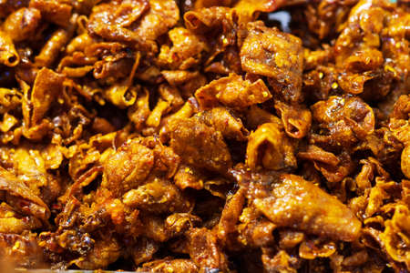 Close up of Dried squid with spicy and sweet sauce thai street food marketの写真素材
