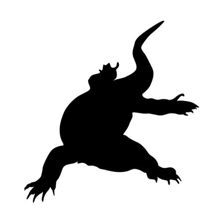 Walking Komodo Dragon (Varanus komodoensis) On a Front View Silhouette Found In Indonesian. Good To Use For Element Print Book, Animal Book and Animal Contentのイラスト素材