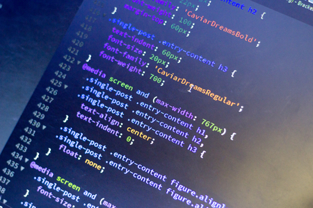 Web development code: CSS / LESS styles preprocessor script lines. Abstract screen of web developer.の写真素材