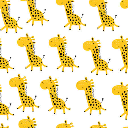 Seamless pattern with cartoon giraffe. summer colorful vector for kids. hand drawing, flat style. Baby design for fabric, print, textile, wrapperのイラスト素材
