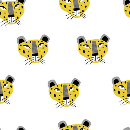 seamless pattern with cartoon leopards. colorful vector for kids, flat style. Baby design for fabric, textile, print, wrapper.のイラスト素材