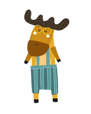 cartoon moose, isolated on white background. colorful vector illustration for kids, flat style. baby design for cards, print, posters,  coverのイラスト素材