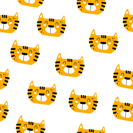 Seamless pattern with cartoon cats. colorful vector for kids. flat style. Hand drawing, animals. baby design for fabric, print, textile, wrapperのイラスト素材