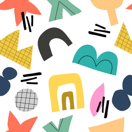 seamless pattern with different shapes. Abstract elements, colorful vector. hand drawing, flat style. design for fabric, print, textile, wrapperのイラスト素材