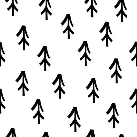 holiday seamless pattern with cartoon trees. Forest, simple flat vector. hand drawing. design for fabric, print, wrapperのイラスト素材