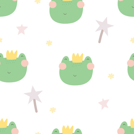 seamless pattern with cartoon frog. colorful vector for kids, flat style. Baby design for fabric, textile, print, wrapper.のイラスト素材