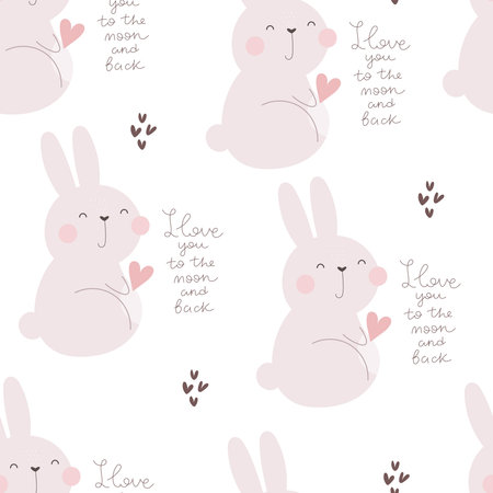 Seamless pattern with bunny. Colorful vector flat for kids. hand drawing. baby design for fabric, print, wrapper, textileのイラスト素材