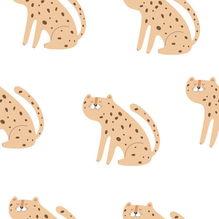 Seamless pattern with leopards. colorful vector for kids. hand drawing, flat style. baby design for fabric, print, textile, wrapperのイラスト素材