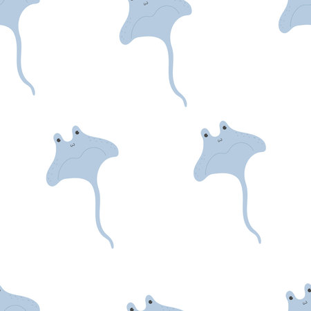 undersea seamless pattern with cartoon stingray. Colorful vector flat for kids. hand drawing. baby design for fabric, print, wrapper, textのイラスト素材