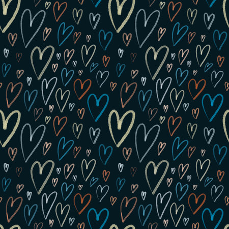 Seamless pattern with cartoon hearts. flat style. hand drawing. valentines day. Romantic design for print, wrapper, fabric.の写真素材