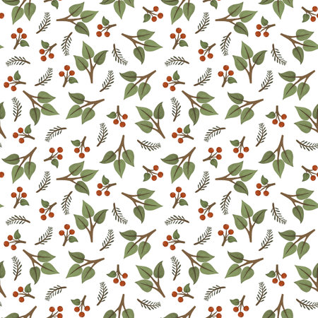 seamless pattern with leaves, twigs. cartoon flat style. hand drawing. design for fabric, textile, print, wrapperの写真素材