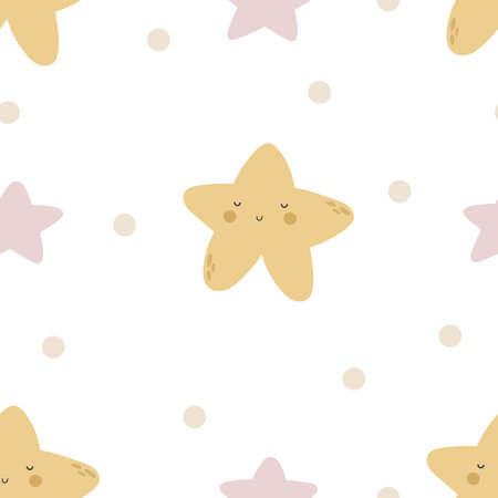 seamless pattern with cartoon stars. Colorful vector flat style for kids. space. hand drawing. baby design for fabric, print, wrapper, textileのイラスト素材