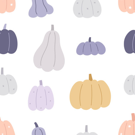 Autumn seamless pattern with cartoon pumpkins. season. nature theme. Design for fabric, print, textile, wrapping paperのイラスト素材