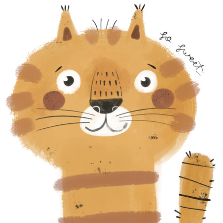 So sweet. cartoon cat, hand drawing lettering. colorful flat style illustration for kids. baby design for cards, prints, posters, coverの写真素材