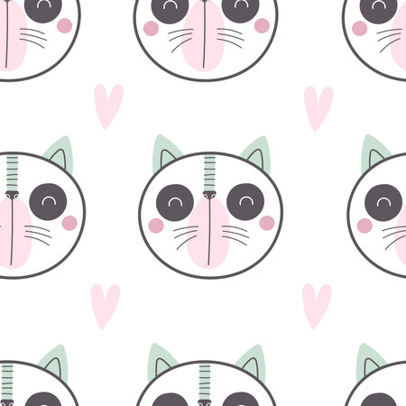 seamless pattern with cartoon cats. Colorful vector flat for kids. hand drawing. baby design for fabric, print, wrapper, textileのイラスト素材