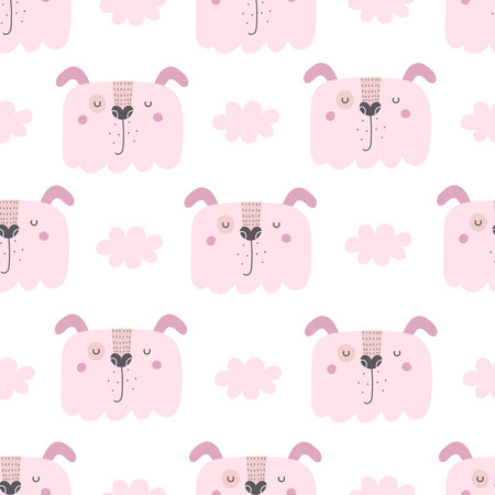 Seamless pattern with cartoon dogs. colorful vector for kids. Animals. hand drawing, flat style. baby design for fabric, print, textile, wrapperのイラスト素材