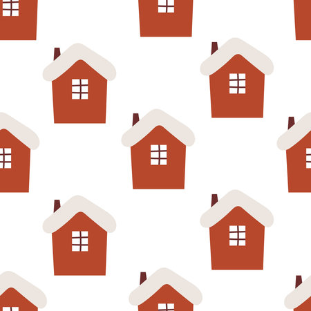 holiday Seamless pattern with cartoon houses, decor elements. colorful vector for kids, flat style. hand drawing. Baby design for fabric, textile, print, wrapper.のイラスト素材