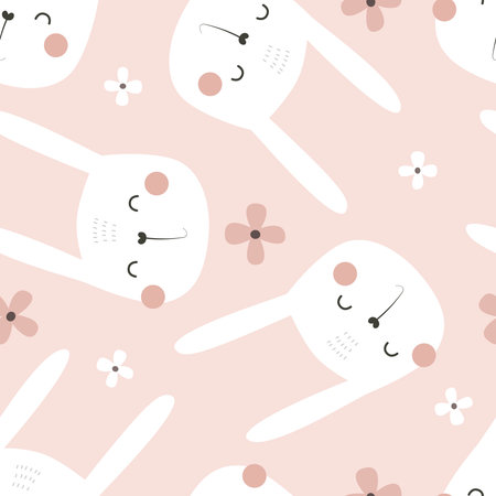 Seamless pattern with bunny. Colorful vector flat for kids. hand drawing. baby design for fabric, print, wrapper, textileのイラスト素材