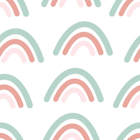 seamless pattern with cartoon rainbows, decor elements. colorful vector for kids. hand drawing, flat style. baby design for fabric, print, textile, wrapperのイラスト素材