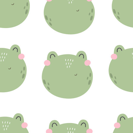 Seamless pattern with cartoon frog, decor element. colorful vector for kids. hand drawing, flat style. Baby design for fabric, print, textile, wrapperのイラスト素材