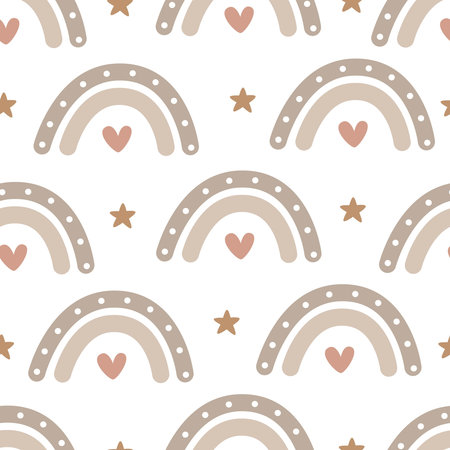 seamless pattern with cartoon rainbows, decor elements. colorful vector for kids. hand drawing, flat style. baby design for fabric, print, textile, wrapperのイラスト素材