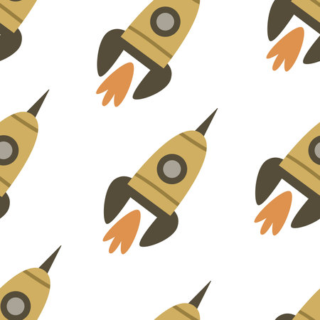 seamless pattern with cartoon spaceship, decor elements. Colorful vector for kids. Space. hand drawing. baby design for fabric, print, wrapper, textileのイラスト素材