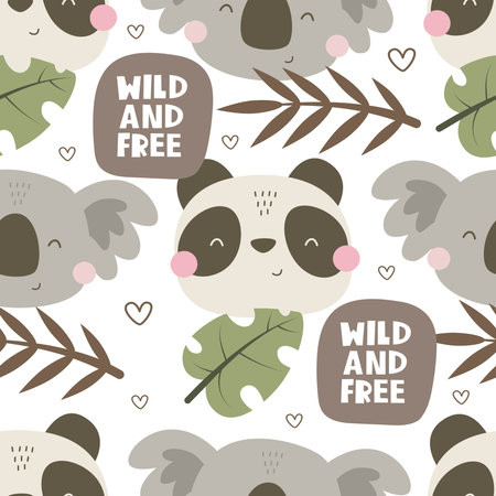 Seamless pattern with cartoon animals. colorful vector for kids. hand drawing, flat style. baby design for fabric, print, textileのイラスト素材