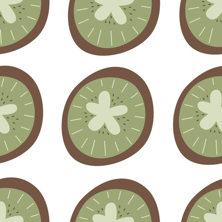 Seamless pattern with cartoon kiwi. Flat colorful ornament. hand drawing. design for fabric, textile, print, wrapperのイラスト素材