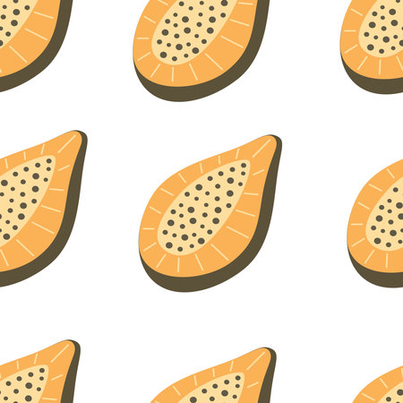 Seamless pattern with cartoon with papaya, decor elements. colorful vector. hand drawing, flat style. design for fabric, print, textile, wrapperのイラスト素材