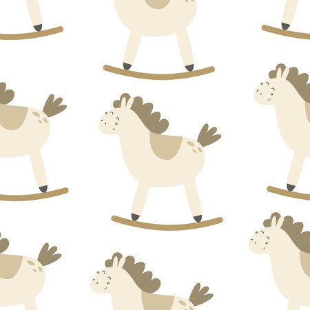 Seamless pattern with cartoon horse toy. simple flat vector. Hand drawing for children. baby design for fabric, textile, wrapper, print, baby showerのイラスト素材
