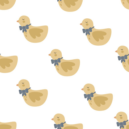 Seamless pattern with cartoon birds, decor elements. colorful vector for kids. hand drawing, flat style. baby design for fabric, print, textile, wrapperのイラスト素材