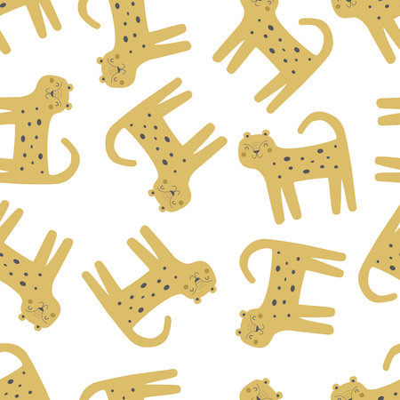 Seamless pattern with leopards. colorful vector for kids. hand drawing, flat style. baby design for fabric, print, textile, wrapperのイラスト素材