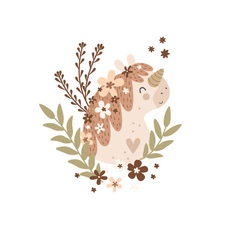 Cartoon unicorn. decor elements. Colorful vector illustration for kids, flat style. baby design for card, print, poster, cover.のイラスト素材